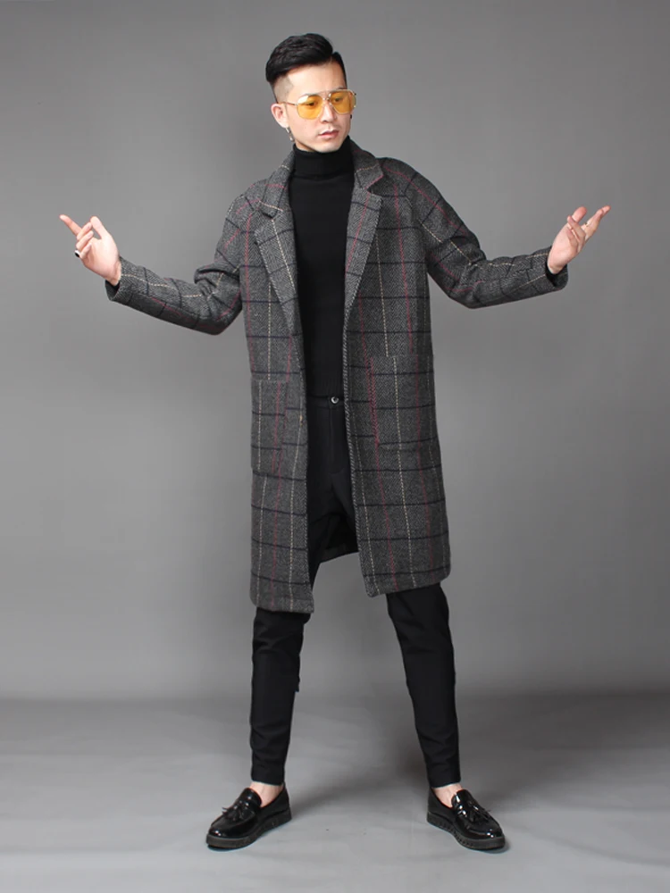 New Men's clothing Fashion restore ancient ways lattice trench overcoat Middle length over- winter woolen outerwear coat | Мужская