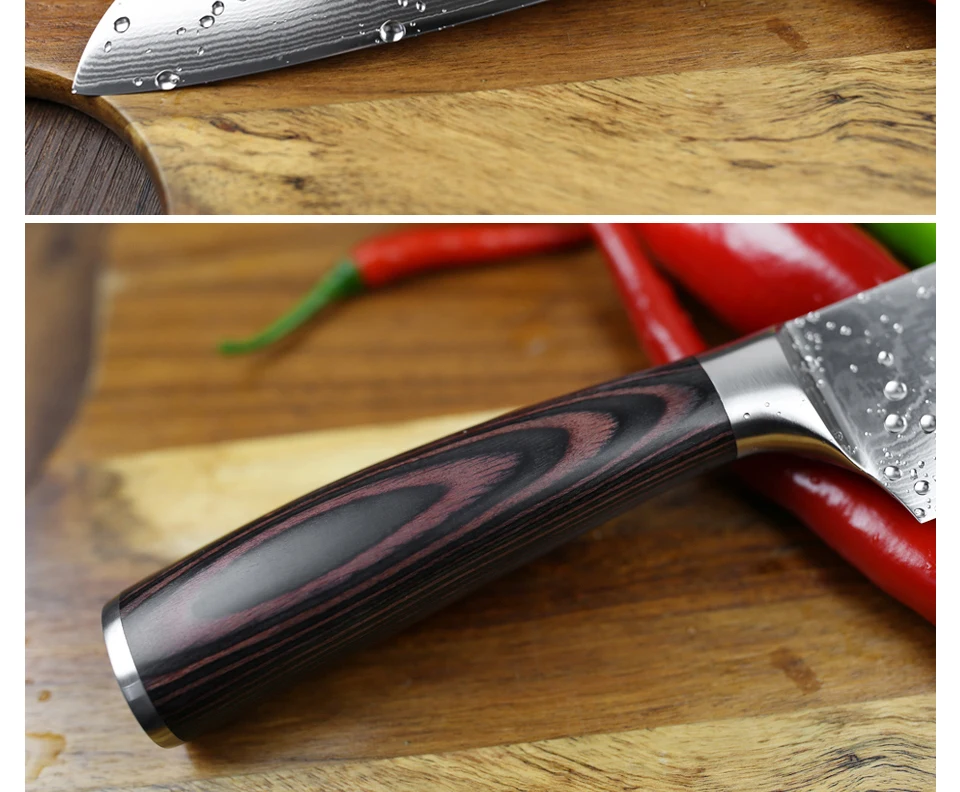 XINZUO 7 ''дюймовый нож Santoku Дамасская сталь из нержавеющей стали Pakka с деревянной ручкой новейшие кухонные ножи японский стиль нож шеф-повара