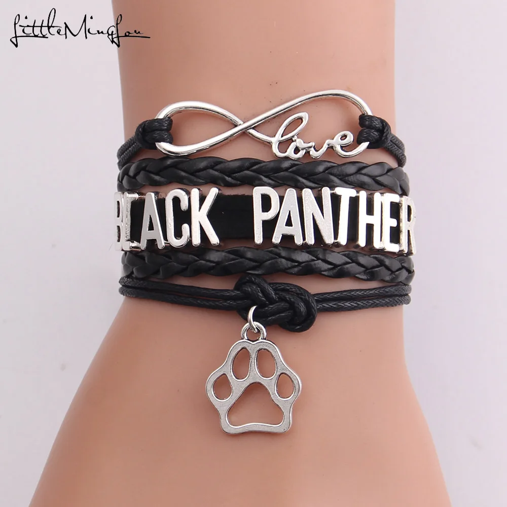Браслет с пантерой амулет лапа Little MingLou Infinity love черный замшевый кожаный браслет