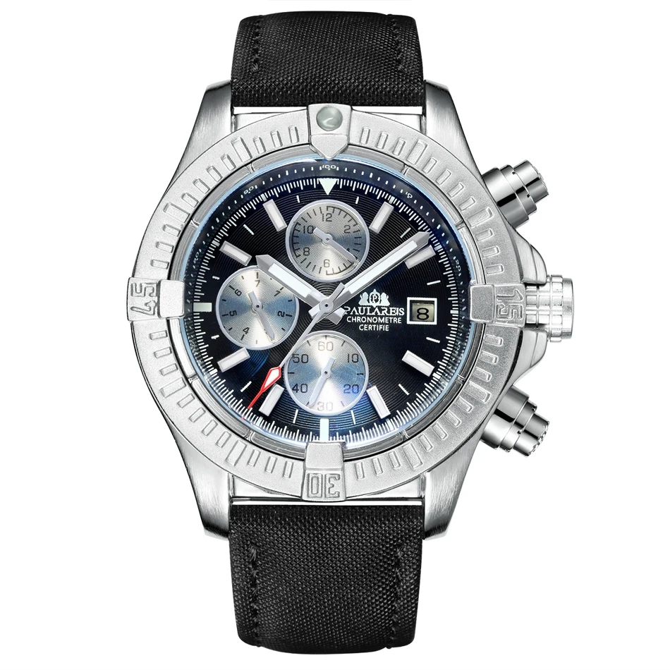 Silver Black Panda 1 Мужские автоматические механические брезентовые стильные многофункциональные роскошные часы из натуральной кожи с датой и месяцем - Цвет: Silver Black Panda 1