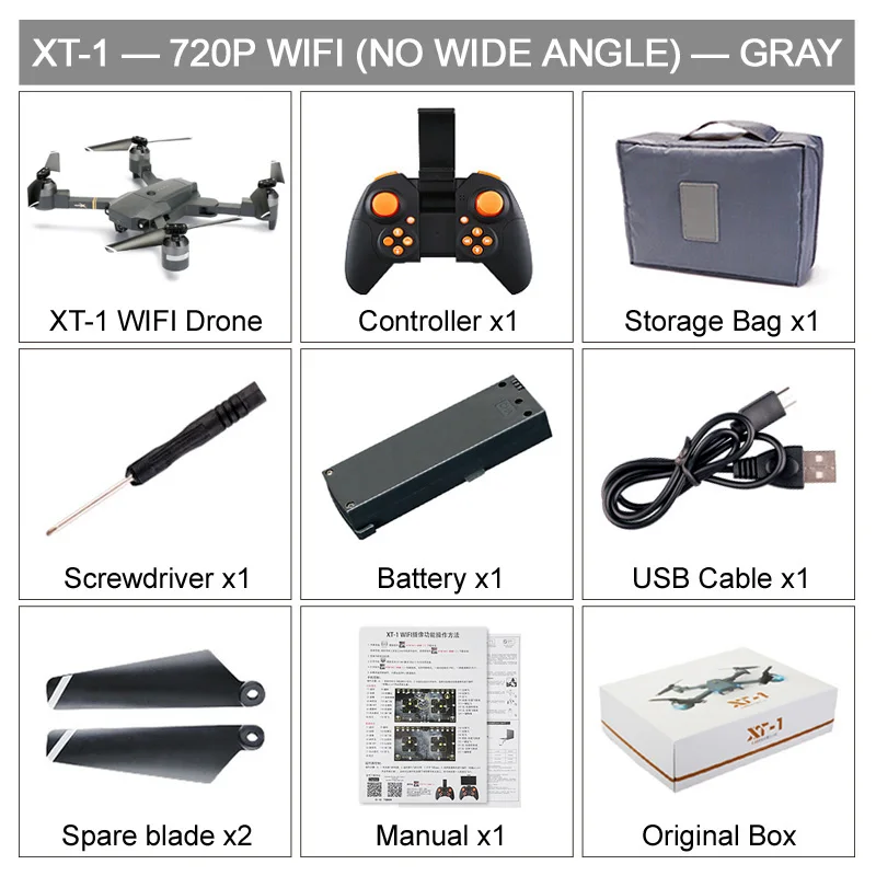 XT-1 складной Дрон FPV для селфи 480P 720P 1080P wifi HD камера Широкоугольный складной Радиоуправляемый квадрокоптер игрушка удержание высоты VS X12 E58 Дрон - Цвет: 720P Box Gray