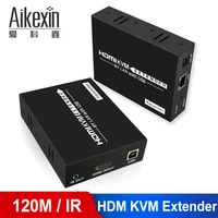 aikexin 120m kvm extender1080p 395ft usb kvm ir extender over cat56 utp cable support keyboard mouse ir kvm extender