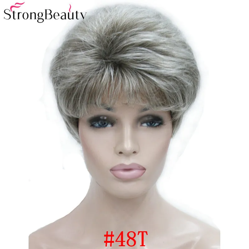 StrongBeauty синтетические Короткие Волнистые Волосы пышные натуральные светлые/серебристо-серые парики с челкой для женщин много цветов на выбор