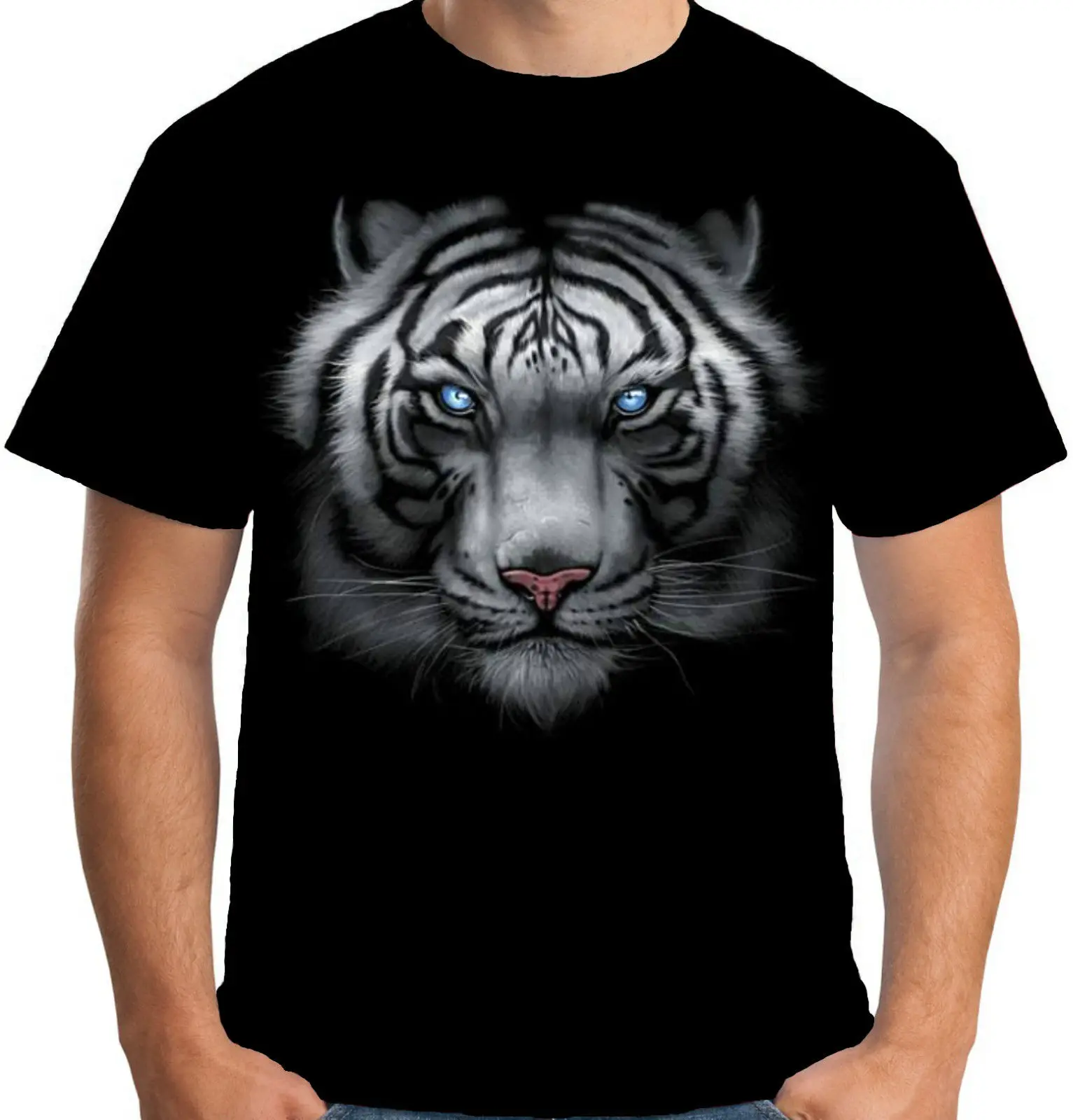 Мужские футболки с принтом Футболка Majestic White Tiger Face Cat Big A15442 Бесплатная доставка
