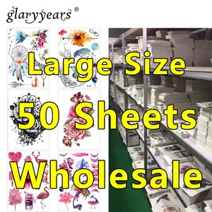 50 шт., оптовая продажа, временные татуировки для тела, цветок, рукав, узор, дизайн, водонепроницаемая наклейка для татуировки для женщин и мужчин на Хэллоуин