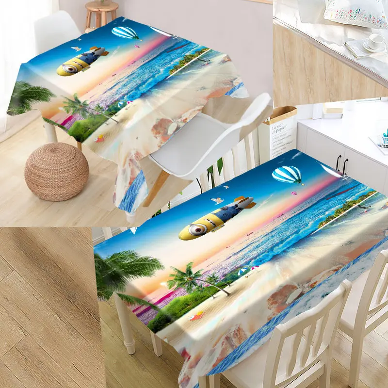 

Custom Palm Beach 3D Tablecloth Waterproof Oxford Fabric Square/Rectangular Tablecloth For Wedding Table Cloth Cover TV Covers