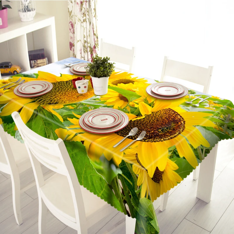 3D Tablecloth Merry Christmas Sunshine Sunflower Pattern Waterproof Cloth Thicken Rectangular and Round Wedding Table | Дом и сад
