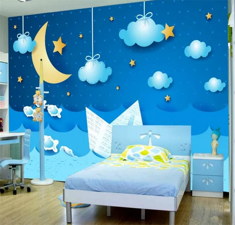 

Custom 3D Wallpaper Cartoon star moon Photo Mural Children's Room Kindergarten Lovely Decor Wallpaper Papel De Parede Infantil