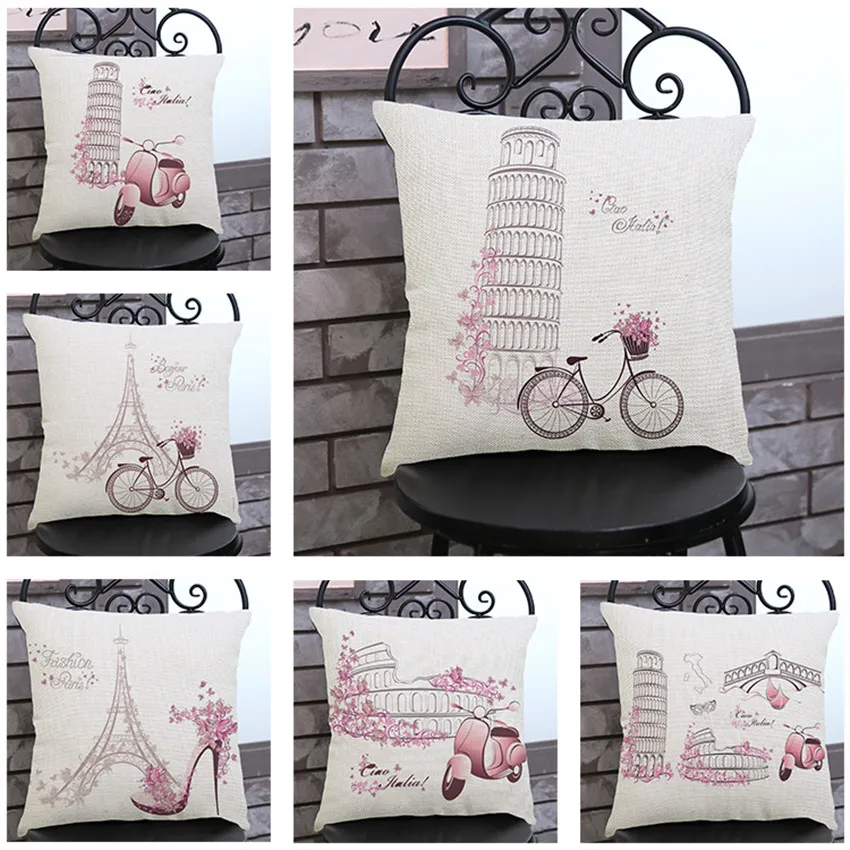 Наволочки из хлопка и льна для дивана 45 х45 см|eiffel tower pillow cases|decorative throw pillows casevintage case