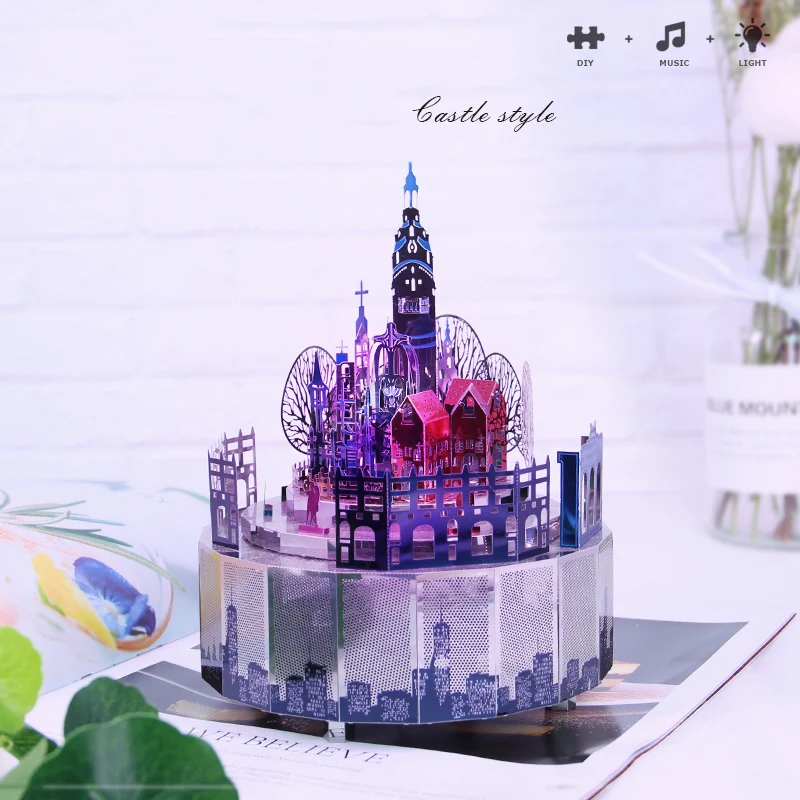 3D металлическая модель-головоломка, музыкальная шкатулка, рождественский подарок, музыка и светильник, музыкальная шкатулка, подарок на день Святого Валентина# замок, стиль, тема, сделай сам, для детей и взрослых