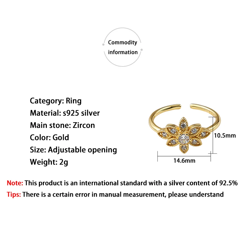 

2019 Hot Sale Silver 925 Fashion Simple Zircon Leaf Ring Gold Open Rings Luxury Jewelry for Women