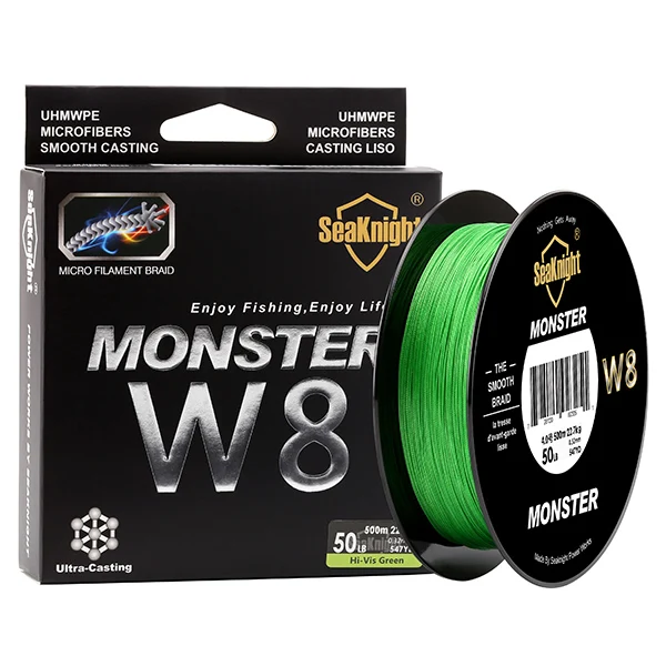 Hi vis green SeaKnight MONSTER W8 плетеные рыболовные лески 20-100 фунтов 8 плетеных проволочных гладких полиэтиленовых многофиламентных лесок для морской рыбалки 500 м - Цвет: Hi vis green