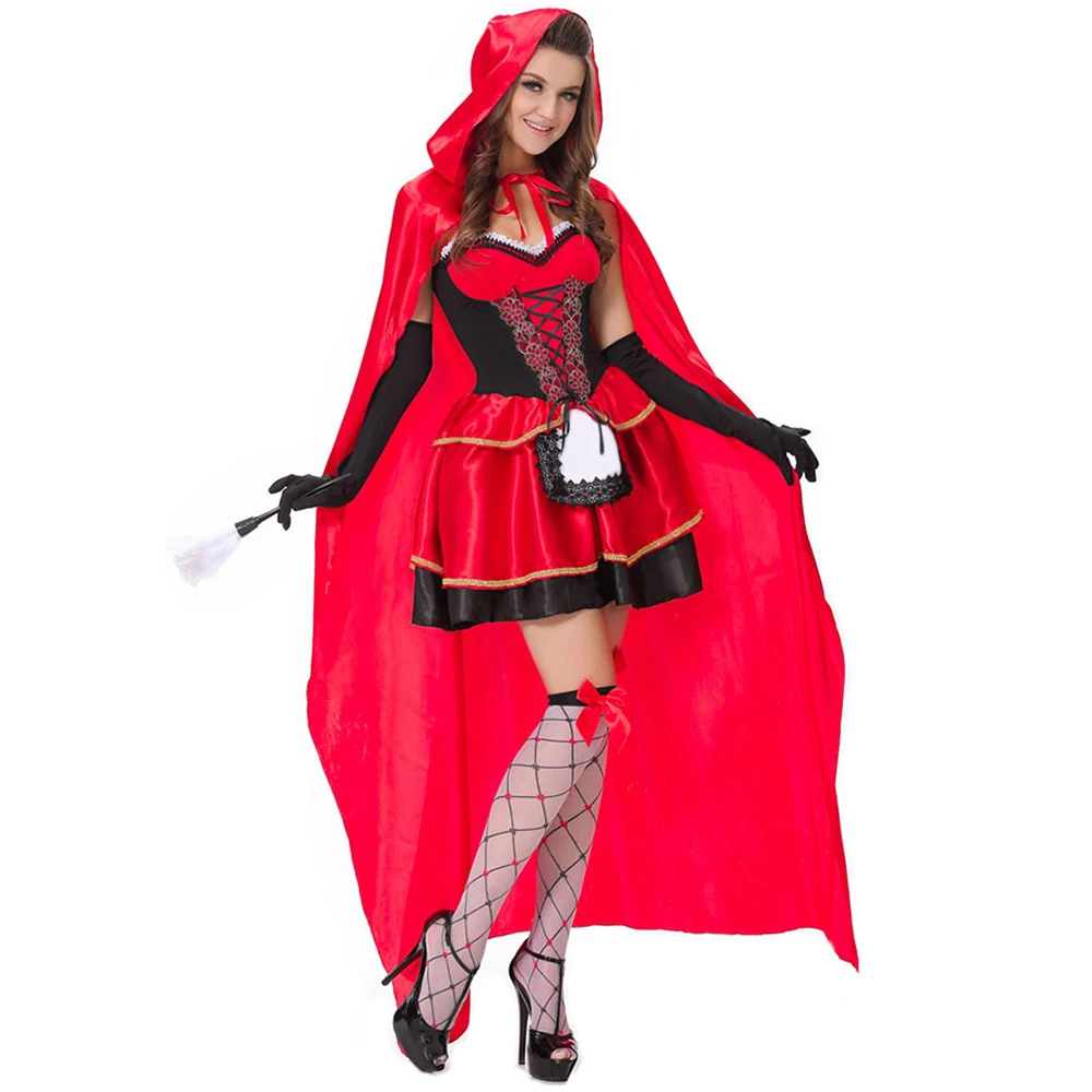 Sexy Little Red Riding Hood Косплэй взрослых Для женщин костюмы на Хэллоуин Маскарад