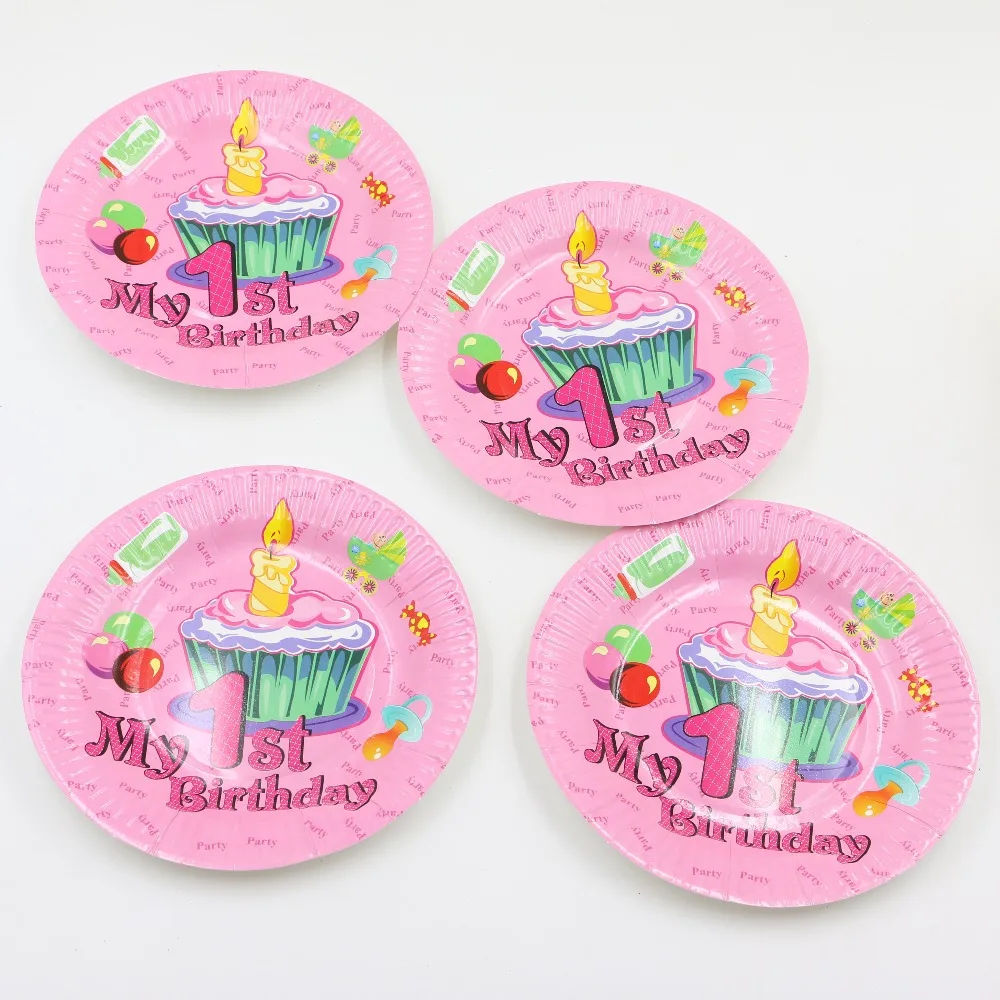 Дети сувениры 1 st День рождения Бумага пластин украшения Baby Shower посуда счастливое