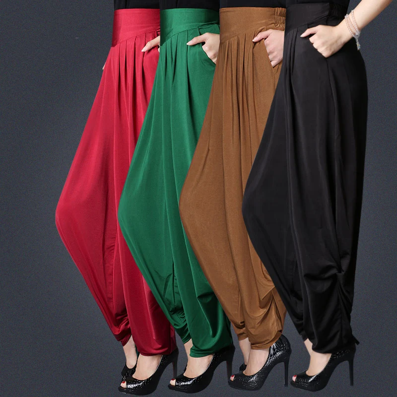 

Woman Summer Elastic Waist Wide Leg Pants Pure Color Radish Pants Loose Trousers High Waist Haren Pants Lantern Pants