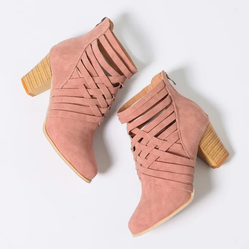 Ankle Boots Ladies Shoes Hollow Women Block Heels Pumps Scarpe Donna Retro Sexy Back Zippier Sapato Feminino | Обувь