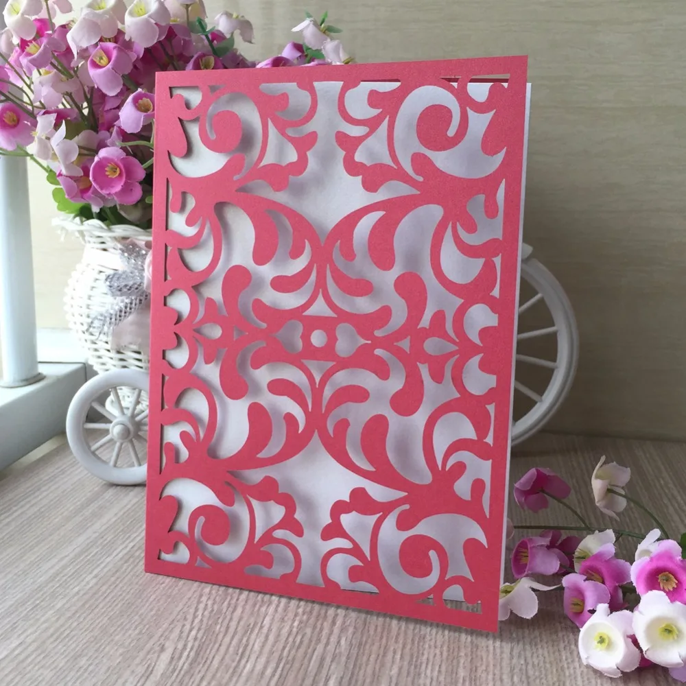 

50pcs Chinese Style Glossy paper Craft Laser cut Wedding Birthday Party Invitation Card Greeting Blessing Best wishes Card