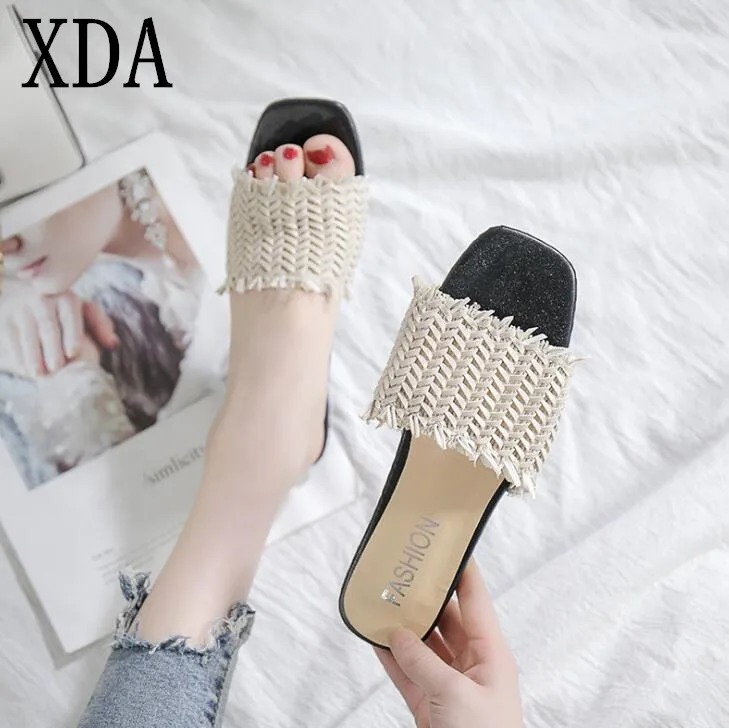 XDA/Новые элегантные летние шлепанцы модные соломенные Женские повседневные