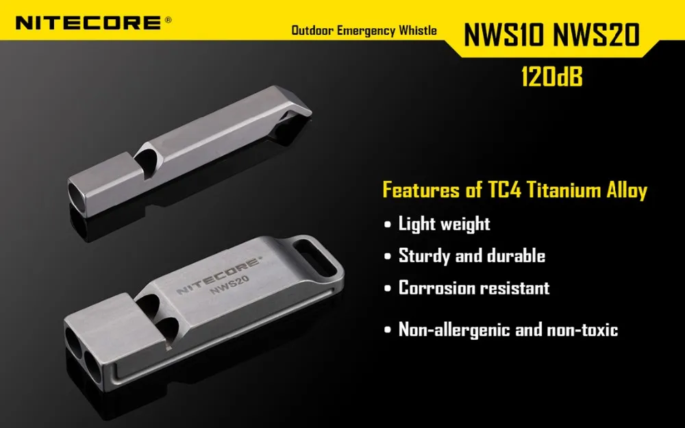 Nitecore NWS10 NWS20 титановое аварийное ожерелье со свистком кулон открытый 120 дБ с брелком