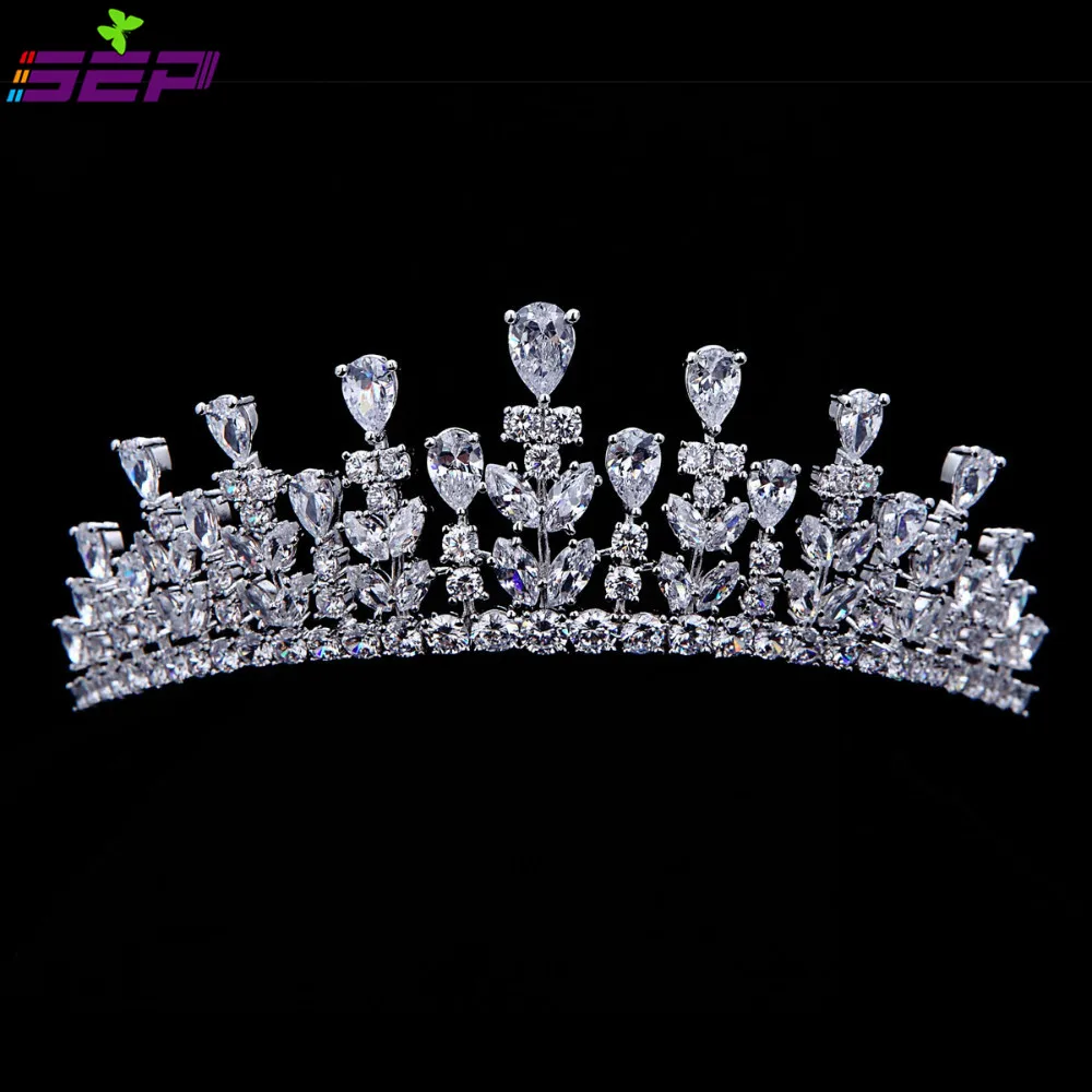 

Свадебные украшения для волос в виде короны с фианитами класса AAA, микро-ПАВЕ, головной убор для вечерние, женские аксессуары для дня рождени...