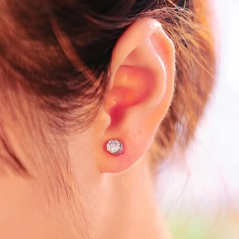 Серьги гвоздики унисекс с фианитом без пирсинга кристаллами магнитные серьги