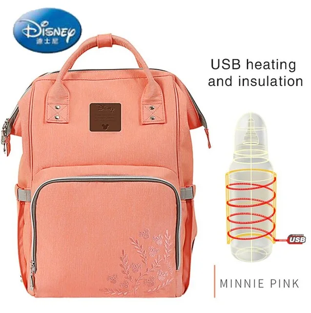 Disney USB Отопление сумка для подгузников подгузник рюкзак большой емкости кормящих путешествий рюкзак сохранение тепла DS8205 - Цвет: pink