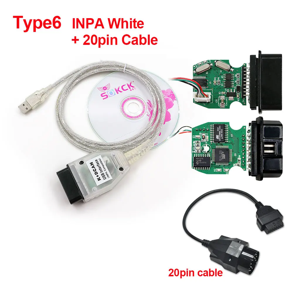 INPA with 20pin Для BMVV INPA K+ CAN K CAN INPA с чипом FT232RL K DCAN USB интерфейс полный диагностический OBD2 кабель INPA для BMVV от 1998 до 2008 - Цвет: INPA with 20pin