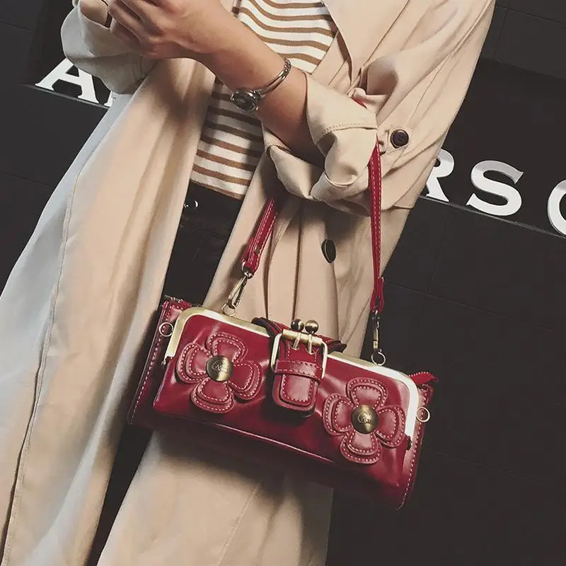 Hansomfy ретро цветы crossbody сумки женщин кожаные клатчи сумка на ремне леди девушка