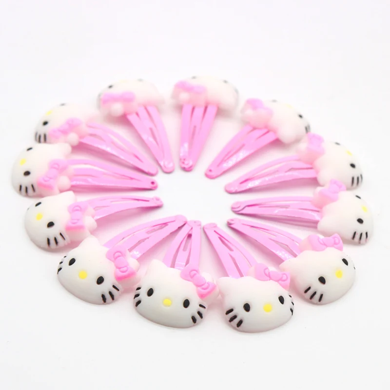 Pink kitty clips 12 шт./лот, красивые заколки для волос с цветами, мягкие детские заколки для девочек из ПВХ, аксессуары для волос, желтый, розовый, красный цвет, заколки для детей - Цвет: Pink kitty clips