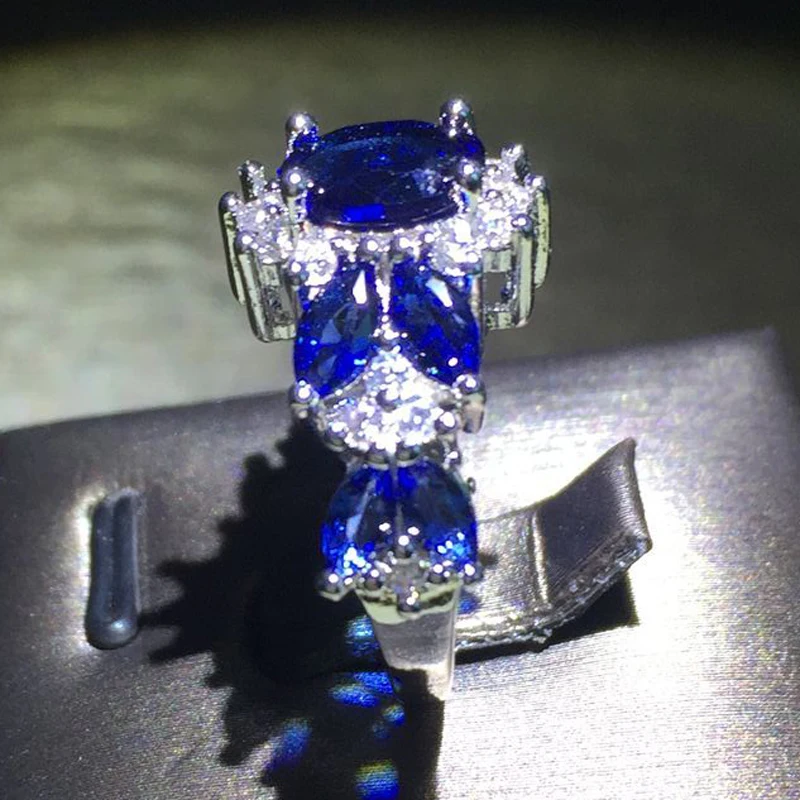 AndyChen белого золота Цвет Обручение кольца 4 # для Для женщин свадебные синий AAA