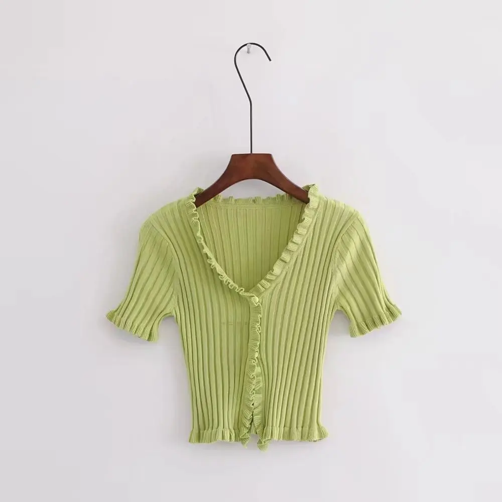 2018 осенне-зимний свитер мягкий женский вязаный кардиган с оборками короткий