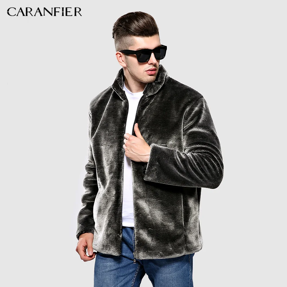 CARANFIER Мужское пальто зимние толстые теплые куртки искусственный бархат Модные