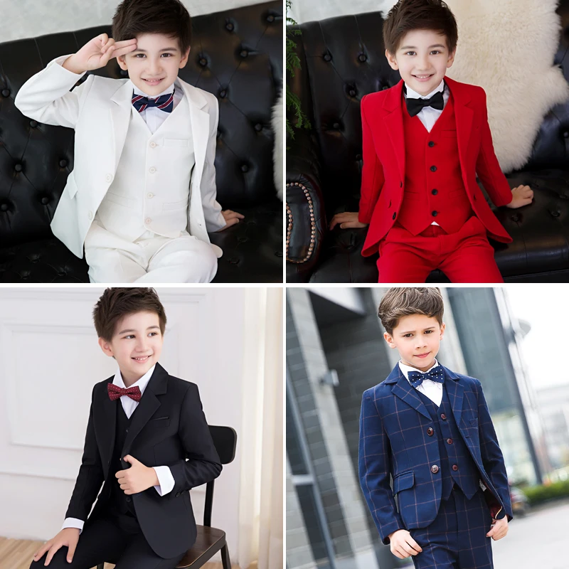 Children's small suit white long-sleeved boy formal wedding flower girl dress host piano costume | Детская одежда и обувь