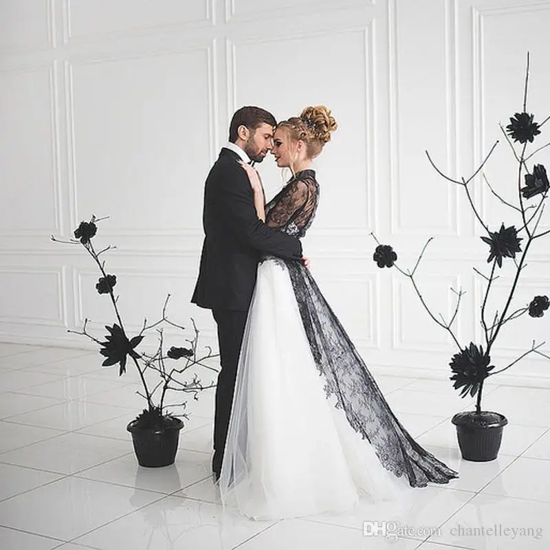 Новый дизайн Белое и черное свадебное платье уникальное 2021 кружевное с высоким