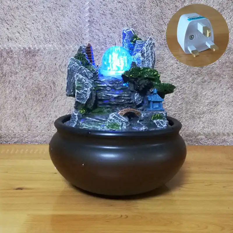 Rockery фонтан настольный китайский фэн-шуй украшения RGB лампа Крытый увлажнитель воздуха год Рождество украшение дома - Цвет: UK plug