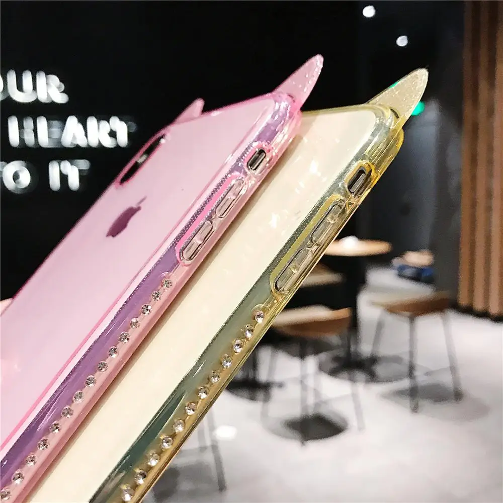 Luxury Bling Diamond Cute Cat Ears Transparent Phone Case For iPhone 6 6s 7 8 Plus X XR Clear Soft TPU XS Max |