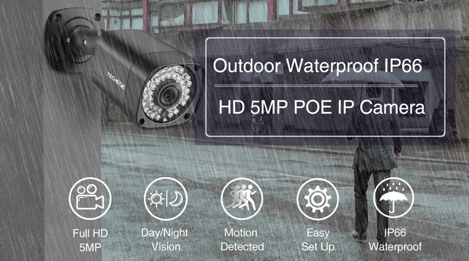 Techege, супер HD, 5MP, POE, IP камера, уличная, водонепроницаемая, ночное видение, Onvif, FTP, Электронная сигнализация, CCTV, видео, видеонаблюдение, камера безопасности