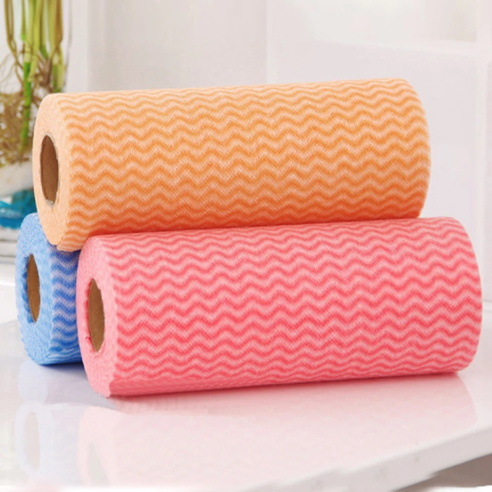 

Reusable Scouring Pad 50pcs/Roll Non-Woven Fabric Cleaning Cloth Towels Kitchen Towel Practical Oil-Absorbing Microfiber Rags