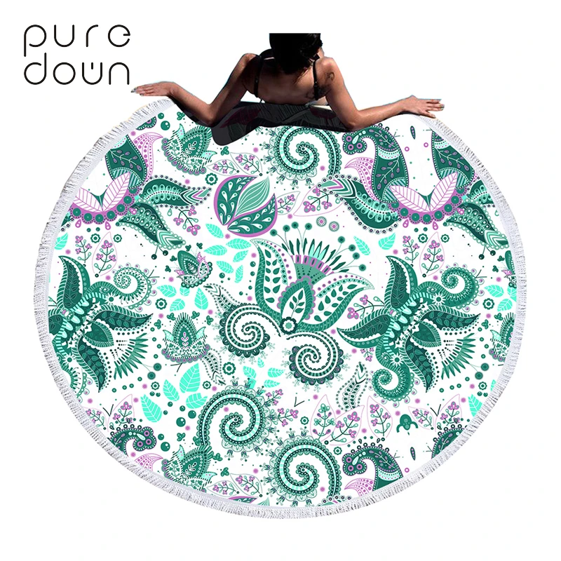 Puredown Мраморный Круглый пляжное полотенце Золотой Синий Бирюзовый гобелен с