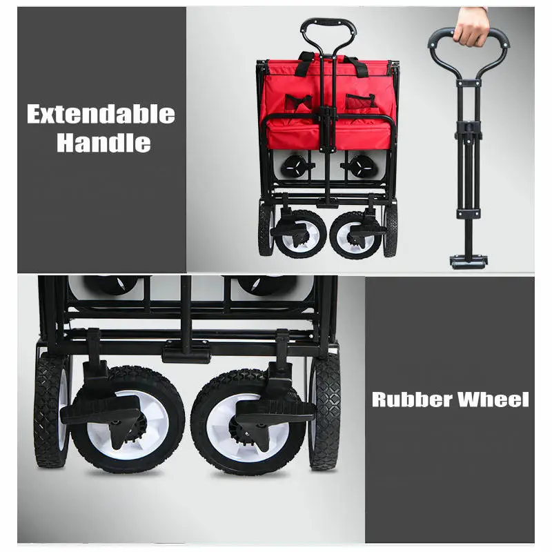Upgrade Household Portable Shopping Cart with Table, Steel Frame Outdoor Camping Cart, Folding Utility Wagon with Side Table