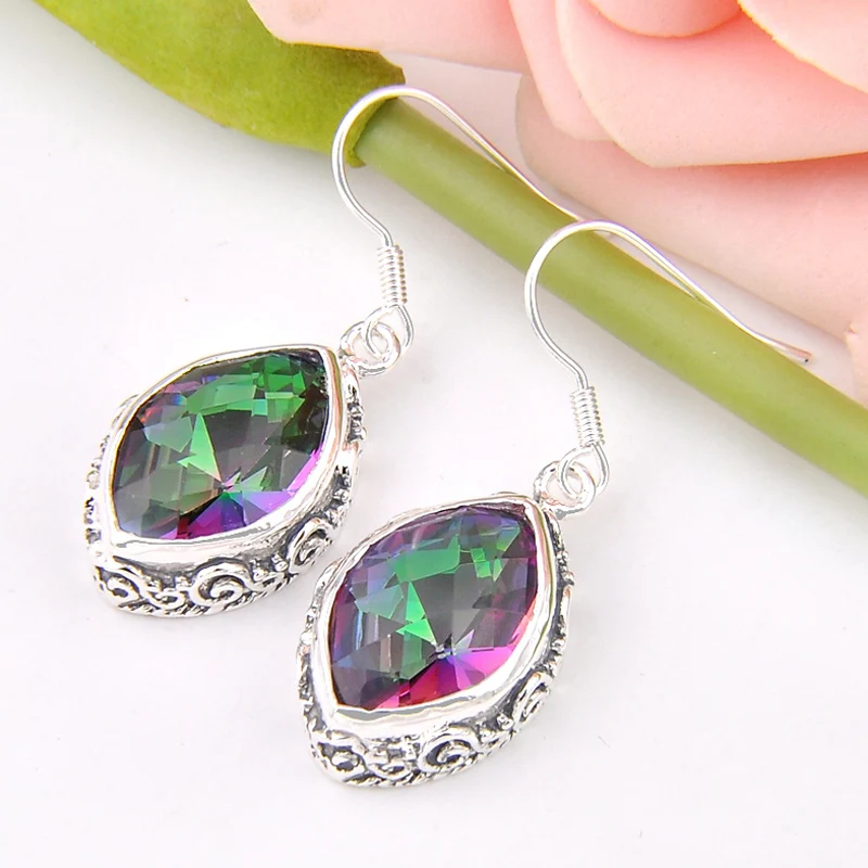 Сумасшедший новинка винтажный стиль серьги радуга мистик топаз сережки для
