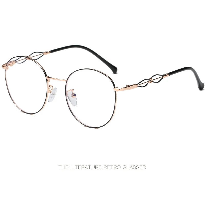 

New literary round frame glasses personality two-color foot silk vintage metal ladies trend decorative flat mirror.