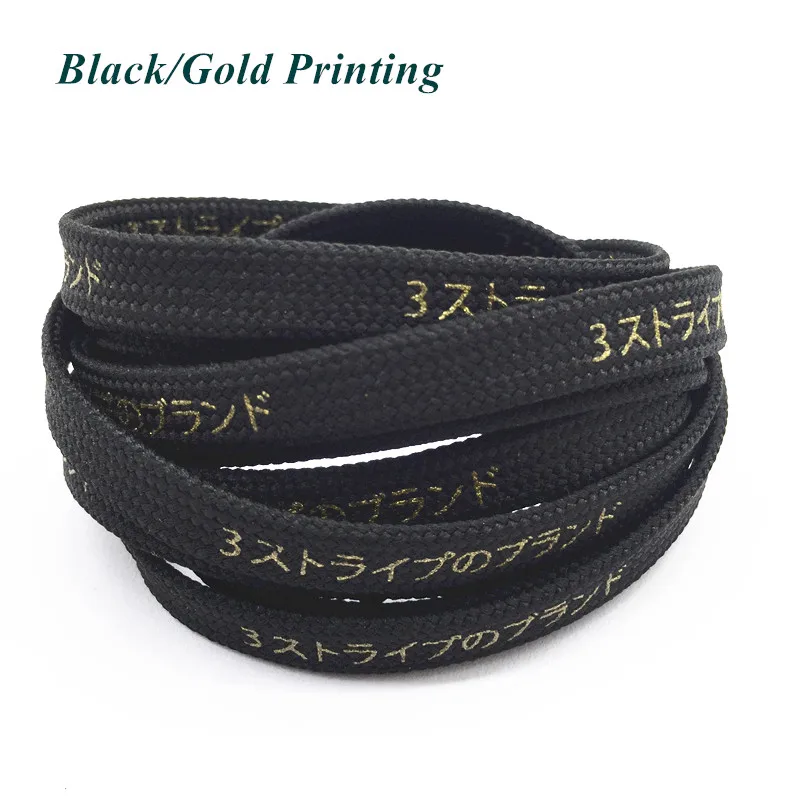 Black-Gold Print Новинка 7 мм плоские японские шнурки с буквенным принтом Катакана плоские шнурки для обуви милые шнурки Модные Цветные шнурки для шнурков - Цвет: Black-Gold Print