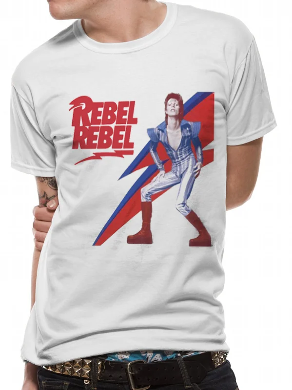 Мужская большая футболка David Bowie-Rebel белая Новая модная топ бесплатная доставка 2018