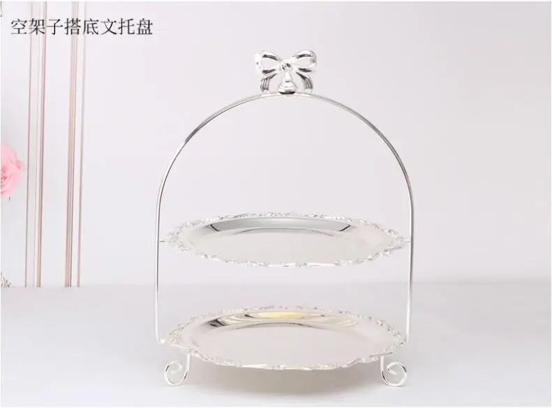 silver with C tray Мода 2 слоя золото/серебро металлическая, для подставки для пирожных декоративный торт лоток лотки для хранения конфеты бар аксессуары стеллаж для хранения DGP0103 - Цвет: silver with C tray