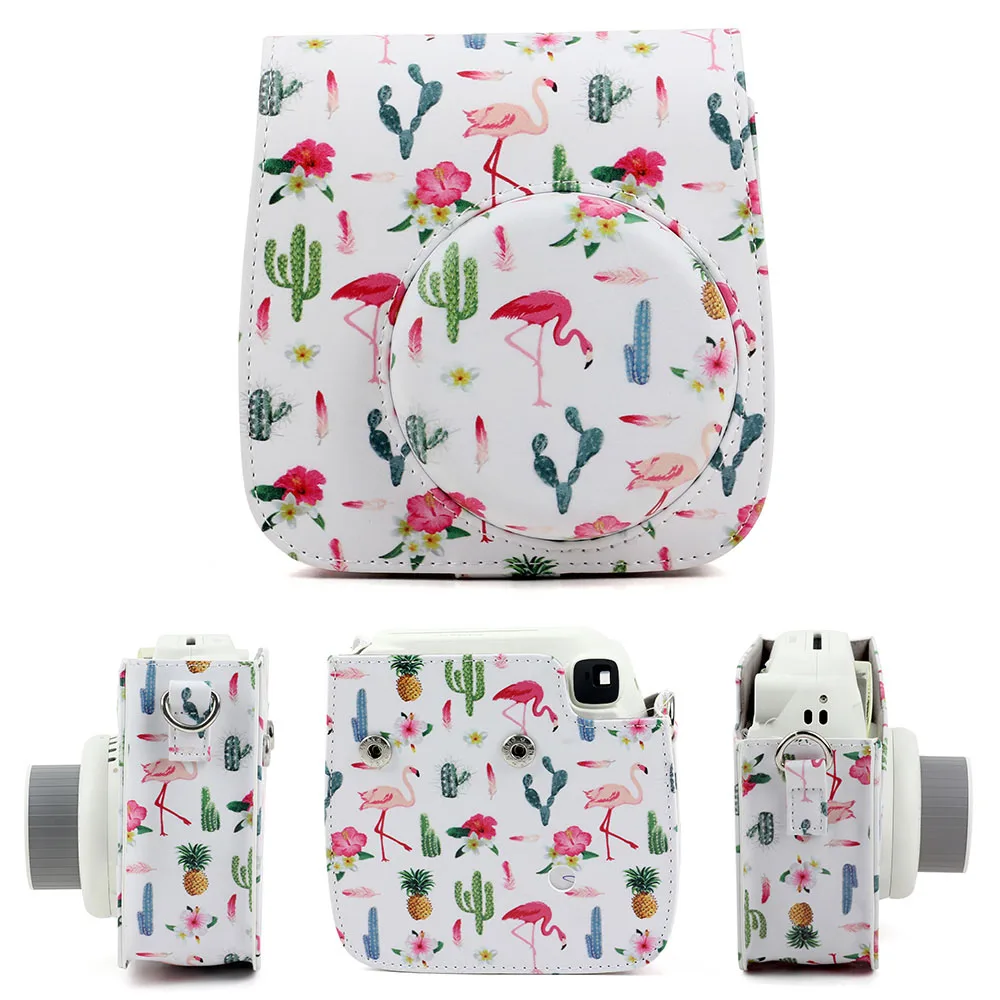 Для камеры Polaroid для Fuji Fujifilm Instax Mini 8/9 Классическая Ретро камера из искусственной кожи с ремешком сумка чехол защитный чехол - Цвет: Flamingos white