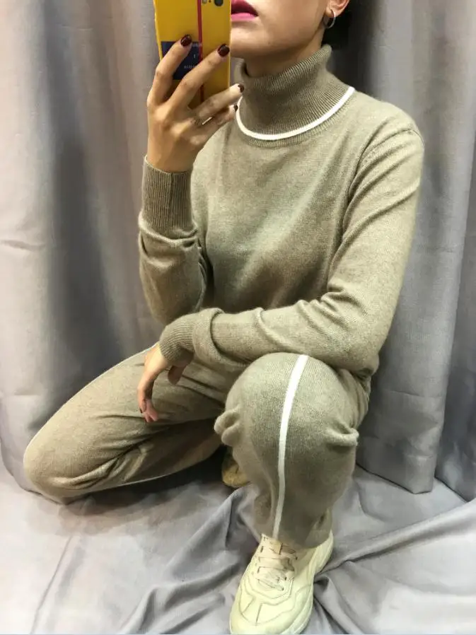 Кашемировый + шерстяной вязаный теплый комплект вельветовый свитер с высоким