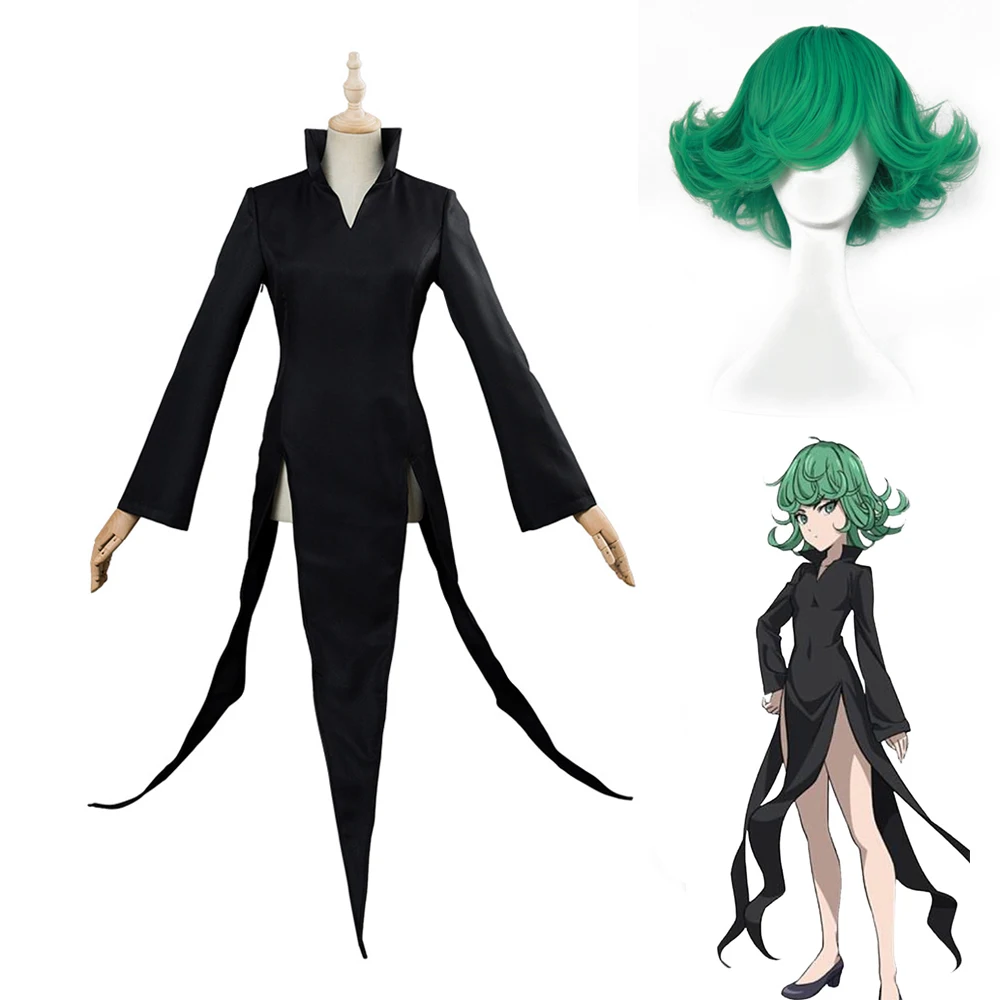 Аниме ONE PUNCH MAN Tatsumaki косплей костюм парик наряд Маскировка платье с зеленым