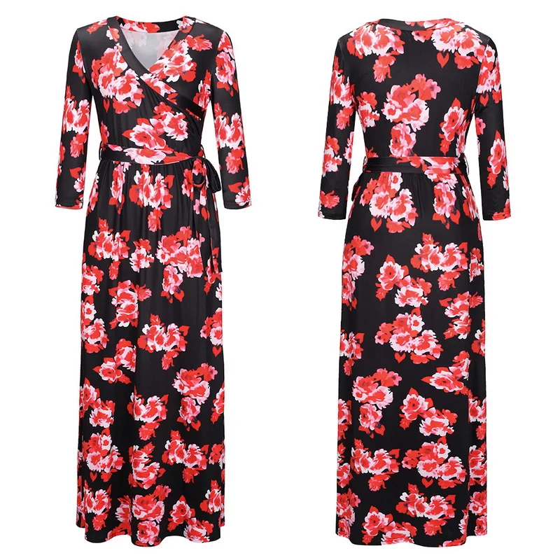 2018 новые красные печати Асимметричный Для женщин v-образным вырезом полиэстер