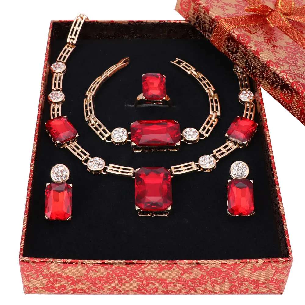 Комплект из колье серёг и кольца с кристаллами|jewelry sets women|nigerian fashionfashion jewelry set |